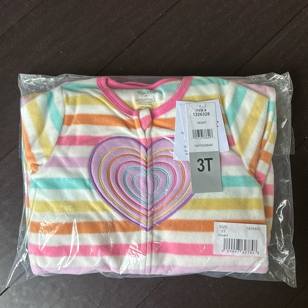 NWT 2 Absorba girls fleece zipper footie pajamas size 3T rainbow & star print